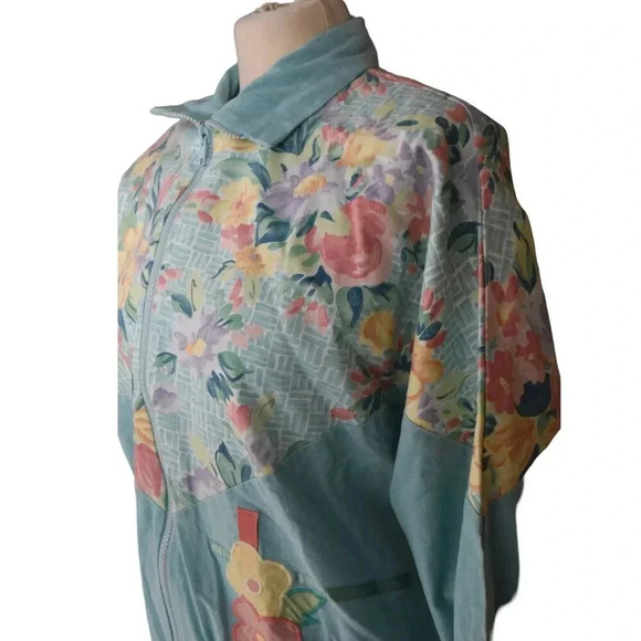 Southern Stitches || Quintessential 80's 90's Pastel Floral Cotton Zip Jacket XS - Picture 3 of 9